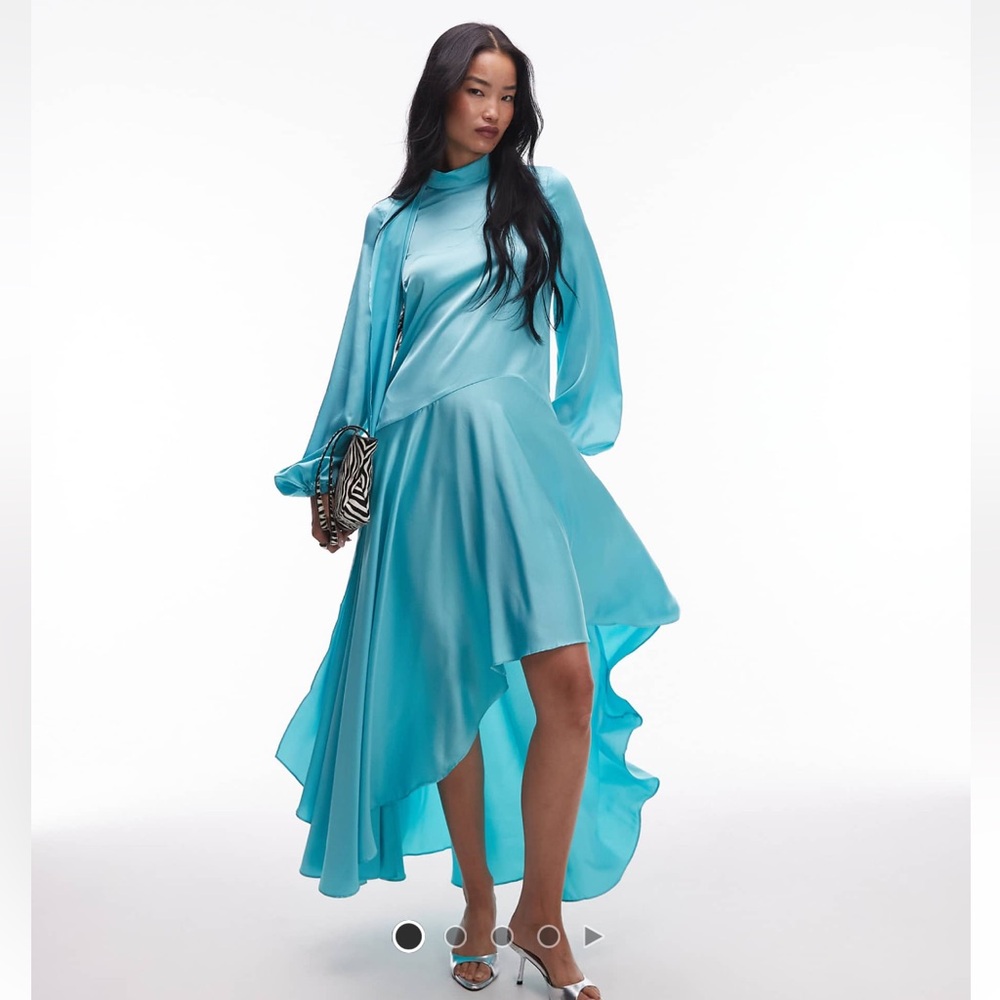 ASOS satin maxi dress with dropped waist and scarf detail in turquoise sz: 0 NWT